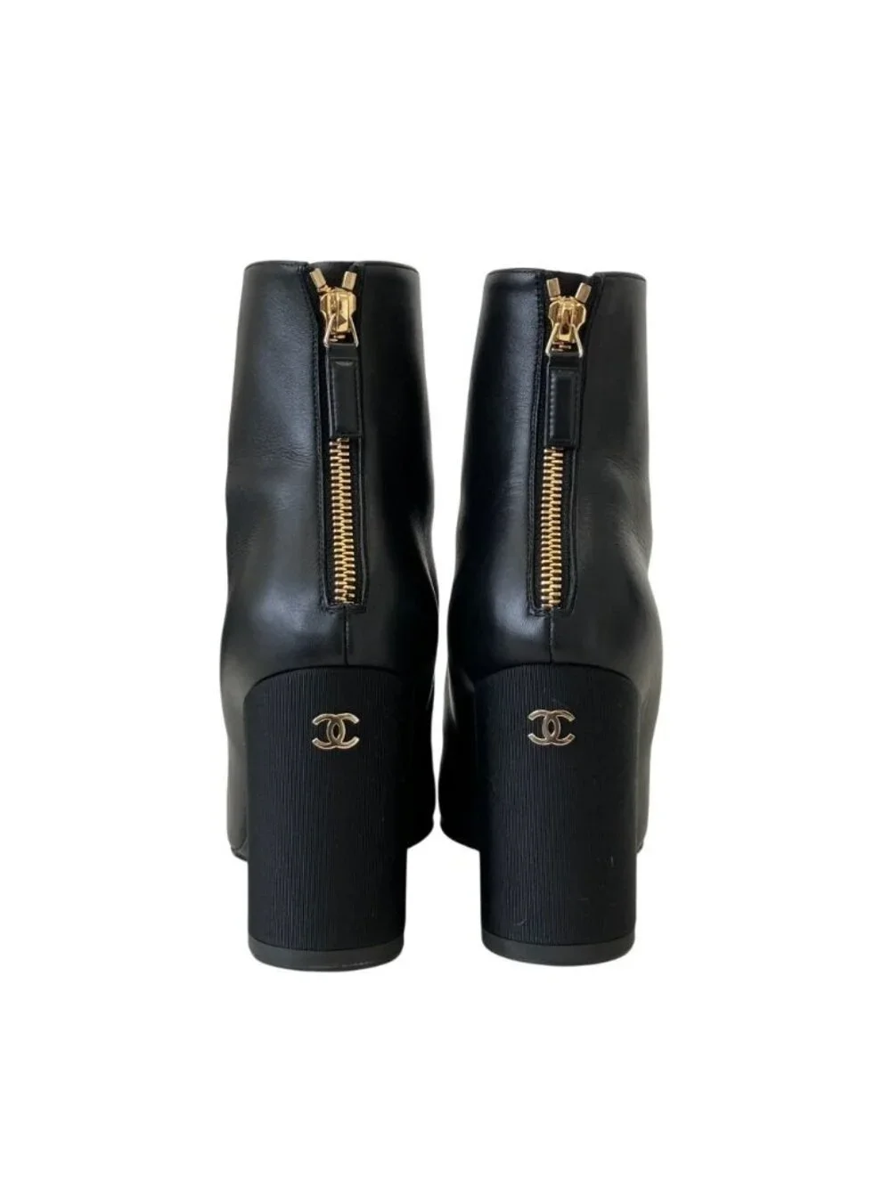 Chanel CC Logo Leather Ankle Boots 37.5 Equivalent Black